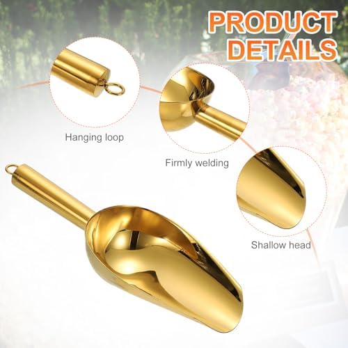 uxcell 2pcs Metal Ice Scoop, 9.8" x 3.5"Stainless Steel Ice Scooper for Kitchen Party Bar Wedding Use, Gold
