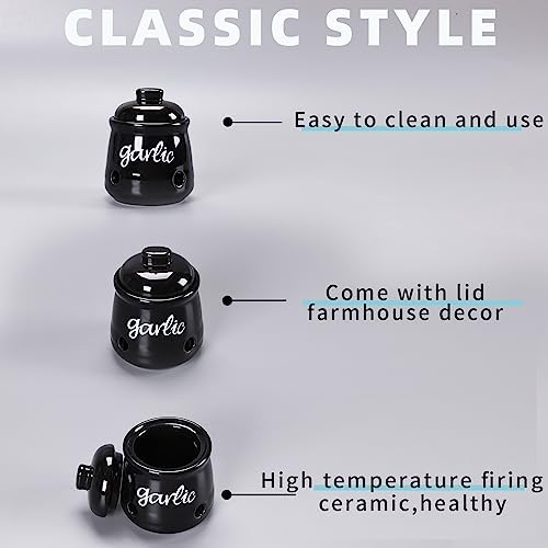 Ceramic Mini Garlic Saver Container for Countertop (Black)
