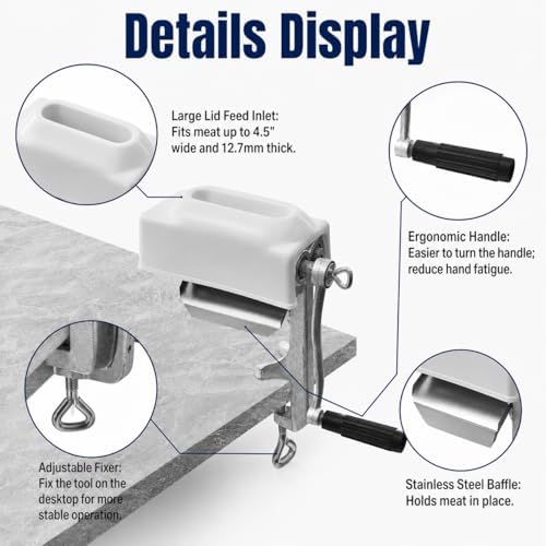 Manual Meat Tenderizer Cuber Tool, Heavy Duty Meat Tenderizer Machine, Desktop Clamp On Steak Flatten Cuber Rolling Tool with 4.5" Wide Feed for Steak Chicken Pork Beef, Silver