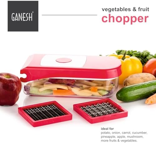 Ganesh Plastic Chopper Vegetable and Fruit Cutter, Red Pack of 1