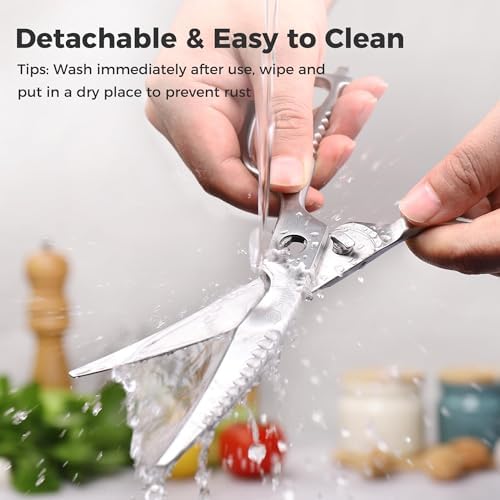 Sunnecko Heavy Duty Kitchen Scissors - Stainless Steel Kitchen Shears, Ultra Sharp Micro Serrated Poultry Shears, Cooking Scissors for Meat, 9 Inch Curved Blades
