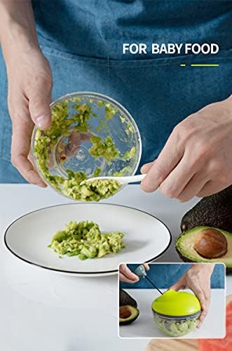 New Model Multi-Function Food Pull Chopper String Corded with Stainless Steel Quick Slicers Processor Grater Cutting Vegetable Onion Tomato Garlic Fruit Meat, Green, 4.33 X 4.71 (CS-8536-AA)
