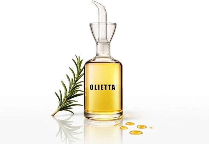 Olive Oil Dispenser Bottle 4.2 fl oz - Borosilicate Glass Non-Drip Pourer | Olietta Ground-Glass Seal, Leakproof Airtight, Dishwasher Safe, Oil Bottle for Kitchen, Table, Vinegar Drizzler, Easy Clean