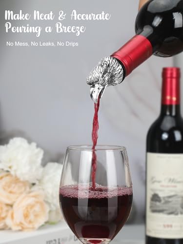 Eagle Head Wine Pourer and Bottle Stopper, Stainless Steel Animal Liquor Pour Spout with Leakproof Rubber, Patriotic Bald Eagle Bar Accessory for Wine Whiskey Gifts for Men