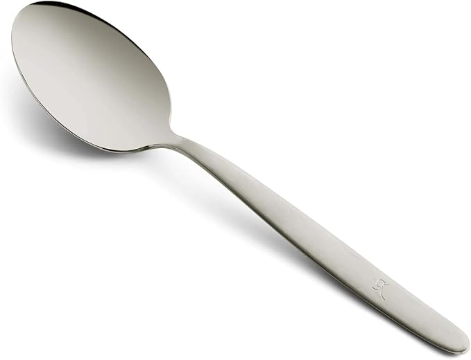 2 Pack 8 inch Kunz Small Regular and Perforated Sauce Spoon Set | 18/10 Stainless Steel Silver Chef Spoon ideal for drizzling sauces, plating desserts, Dishwasher safe