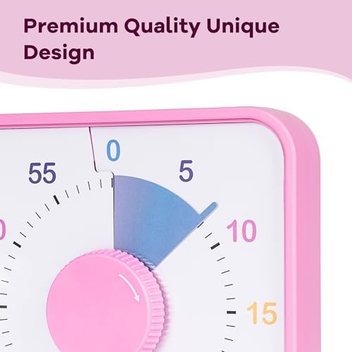 TWENTY5 SEVEN Countdown Timer 7.5 inch, 60 Minute 1 Hour Visual Timer for Classroom Teaching Tool Office Meeting, Mechanical Countdown Clock for Kids Exam Time Management Magnetic, Ombre Pink Macarons