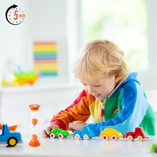 Sand Timer for Kids - 5 Minute Set of 4 Hour Glass - Orange Color- Acrylic Covered for Classroom, Home & Kids Room