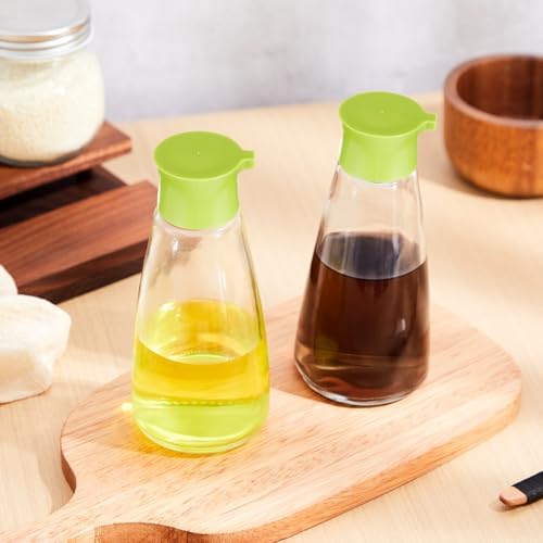 2 Pcs Glass Soy Sauce Dispenser Bottles, 9.6 oz Oil Cruet, Green