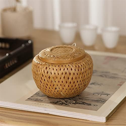Handmade Weaving Garlic Keeper for Counter, Vintage Bamboo Garlic Storage Container, Ventilated Freshness Garlic Bowl(Small)