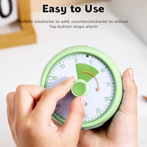 Visual Timer for Kids 60-Minute Countdown Timer with Optional Alarm, Focus Tool for ADHD & Autism, Time Management for Homework, Chores, Office, Kitchen, Teaching & Study Routines (Light Green)