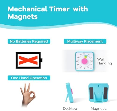 TWENTY5 SEVEN Countdown Timer 7.5 inch; 60 Minute 1 Hour Visual Timer – Classroom Teaching Tool Office Meeting, Mechanical Countdown Clock for Kids Exam Time Management Magnetic, Macaron Sky Blue