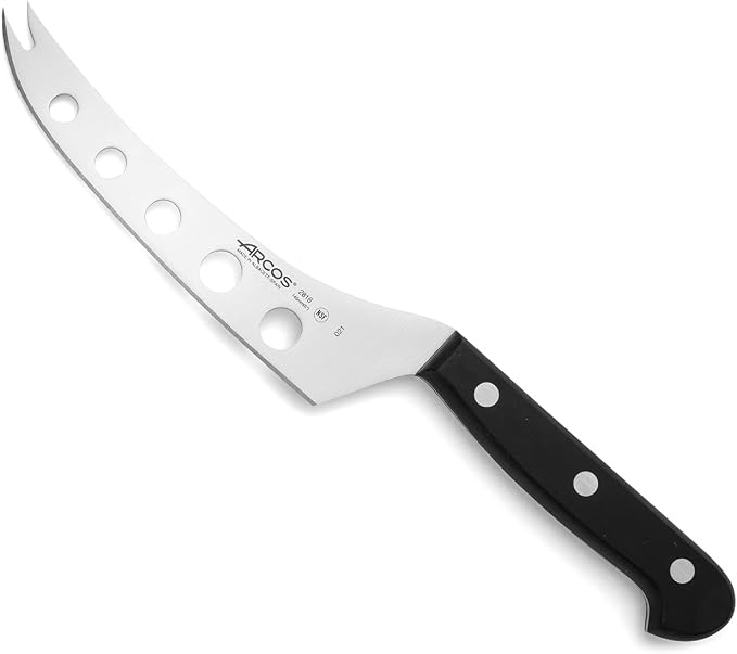 Arcos Cheese Knife 6 Inch Nitrum Stainless Steel and 145 mm blade. 161 gr. Ergonomic Polyoxymethylene POM Handle. Series Universal. Color Black