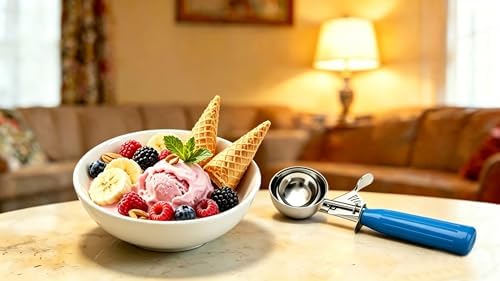 TOPKITCHEN Commercial-Grade Ice Cream Scoop 2 oz, 18/8 Stainless Steel Cookie Scoop with Plastic Handle, Portion Control Disher Scoop for Bakeries, Restaurants & Dessert Shops, #16, Blue