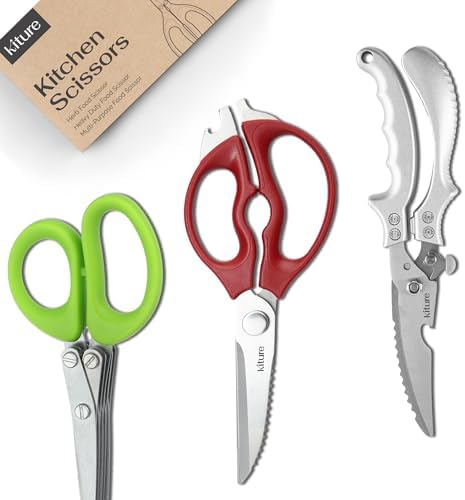 Heavy Duty Kitchen Shear with Bonus MultiPurpose and Herb Scissors 420 Stainless Steel for Chicken, Meat, Fish and Poultry Gift Set with Kitchen Shears for Food and Herbs Scissors by Kiture
