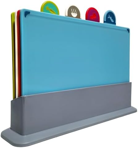 Cutting Board Set with Storage Stand,4 Colour Plastic Cutting Board Set with Food Icon,Suitable for Different Foods