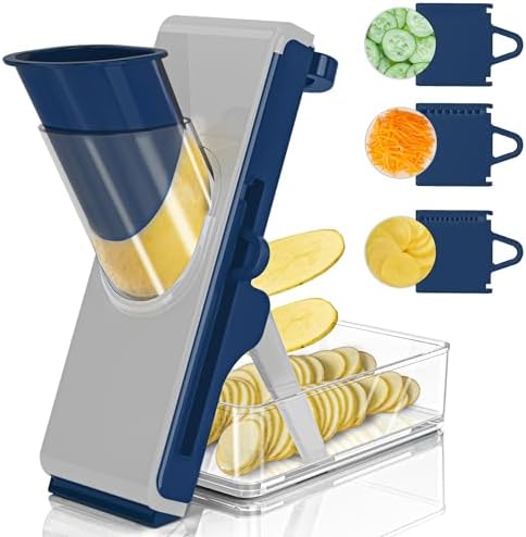 Mandoline Slicer Safe Multifunctional Dicer Adjustable Commercial Slicer Machine Stainless Steel Chopper (White Blue)