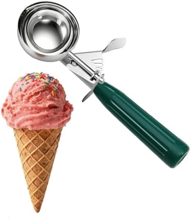 TOPKITCHEN Commercial-Grade Ice Cream Scoop 2.66 oz, 18/8 Stainless Steel Cookie Scoop with Plastic Handle, Portion Control Disher Scoop for Bakeries,Restaurants & Dessert Shops, #12, Green