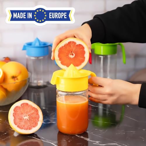 Glass Lemon Juicer, Small Grapefruit and Citrus Juicer, Extractor Manual Hand with Handle and Pour Spout, BPA Free and Lead-Free Heavyweight Crystal Clear Glass 22.31oz (yellow)