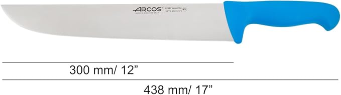 Arcos Range Butcher Knife 12 inch Nitrum Stainless Steel. Steak Knife. Polypropylene Blue Handle. Color Identification System for Prolonged and Heavy Use. Series 2900. Color Blue.