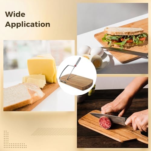 Cheese Slicer for Block Cheese, Acacia Wood Base, Stainless Steel Blade, Effortless Precise Cutting for Hard Soft Cheese, Essential Kitchen Tool for Charcuterie Boards