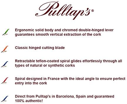 Pulltap's Genuine Classic 500 Waiter's Corkscrew – Double-Hinged Wine Key with Hinged Foil Cutter – Patented Design – Made in Spain – Black (Negro)