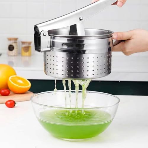 Stainless Steel Potato Ricer Masher,Multi Functional Potato Ricer Press,Manual Masher Kitchen Tool,Heavy Duty Spaetzle Maker for Pressing Gnocchi Spaghetti,Potatoes,Fruits,Vegetables (Side Hole) ﻿