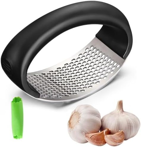 Stainless Steel Garlic Press - Upgraded Manual Garlic Crusher, Home & Kitchen (1, Black)