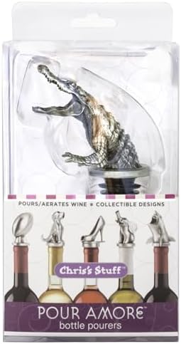 Stainless Steel Alligator Wine Aerator Pourer - Deluxe Decanter Spout for Robust Red and White Wine - Pour Amore Bottle Pourer/Stopper & Air Diffuser by Chris's Stuff