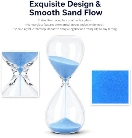 Hourglass, HoveBeaty Blue Sand Timer, 15 Minute Hand-Blown Glass