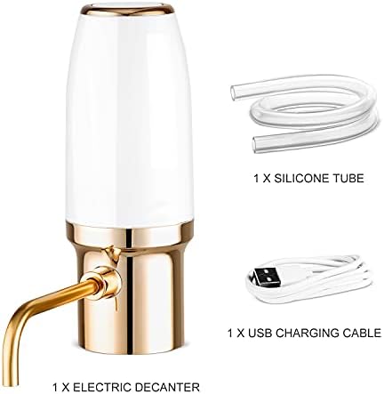 Automatic Wine Aerator Pourer Spout, Wine Air Aerator Pourer, Red Wine Aerator, Electric Wine Decanter with Aerator USB Rechargeable, Gifts idea for Wine Lovers White & Gold
