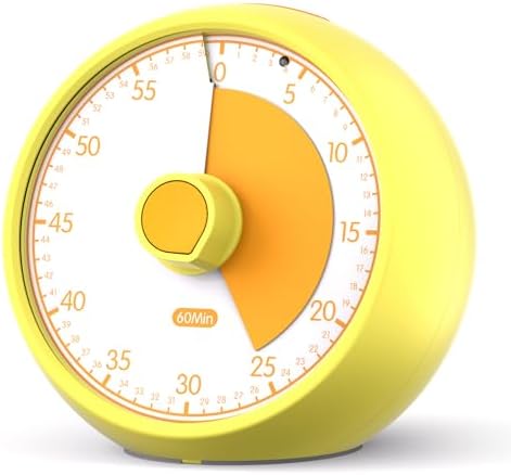 Visual Timer for Kids 60-Minute Countdown Timer with Optional Alarm, Focus Tool for ADHD & Autism, Time Management for Homework, Chores, Office, Kitchen, Teaching & Study Routines (Yellow)
