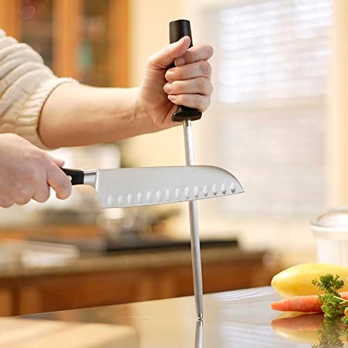 Smith’s 9-Inch Sharpening Steel – High-Carbon Steel Knife Sharpener – Hanging Hook – Protective Hand Guard – Quick Straight Blade Sharpening