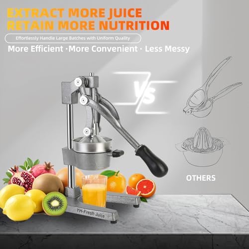 juice.Hand Press Juicer Machine, Manual Orange Juicer and Professional Citrus Juicer for Orange Juice Pom Lime Lemon Juice,Home and Commercial Extractors Squeezer, Easy to Clean, Gray (grey)