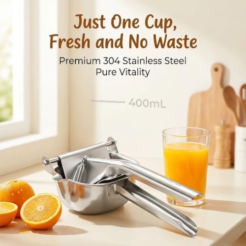 304 Food Grade Stainless Steel Manual Lemon Squeezer, Heavy Duty Hand Press Citrus Juicer Handheld Juice Extractor for Orange Lime Grapefruit Watermelon Grape, Portable Fruit Juice Presser