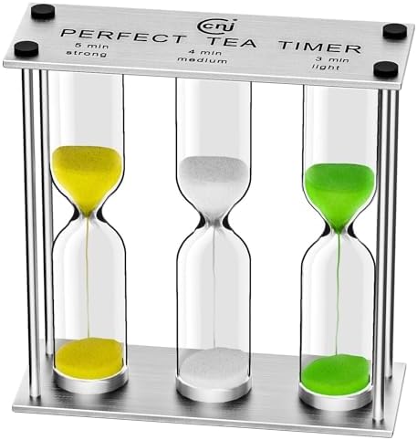 Tea Timer 3-4-5 Minute, Metal Frame Hourglass Timer, Color Hour Glass Sand Clock, Small Sand Timer Decoration, Stainless Steel Reloj De Arena, Mini Trio Tea Sand Watch XTG