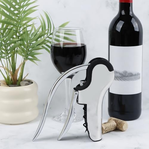 KAYCROWN Stainless Steel Wine Bottle Opener, Vertical Lever Corkscrew with Built-in Foil Cutter Design, Manual Handheld Corkscrew with Ergonomic Lever Pump