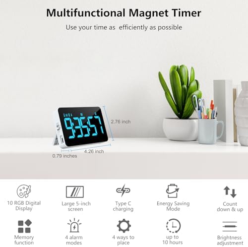 Samshow Rechargeable Digital Kitchen Timer, 2 Packs, Color Change