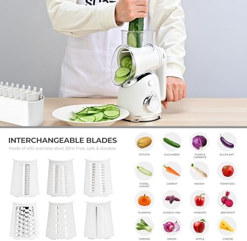 SUSTEAS Rotary Cheese Grater Hand Crank, Kitchen Shredder Vegetable Slicer