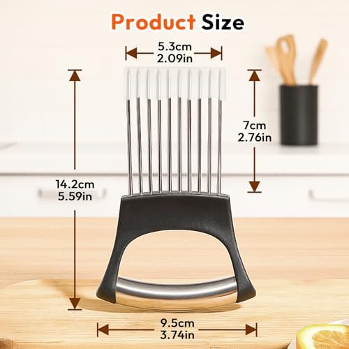 Upgraded Onion Holder for Slicing, Stainless Steel Lemon Slicer Onion Cutter for Slicing, Vegetable Cutter for Potato and Tomato Avocados Eggs Meat Kitchen Chopper Slicings Assistant Tool (3 Pack)