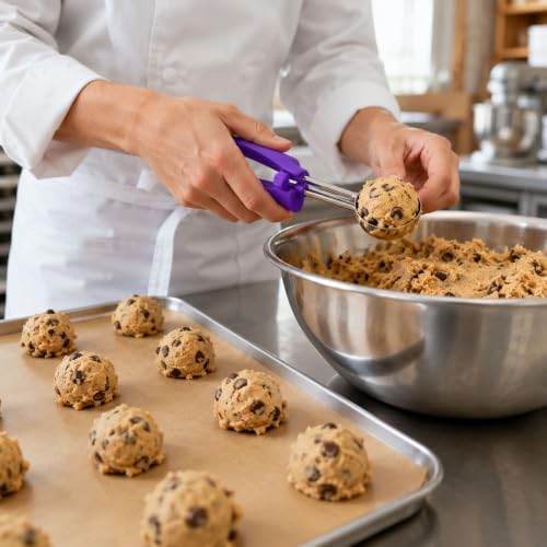 Restaurantware Portion Control Scoop 1 Stainless Steel 0.8 Ounce Ambidextrous Handle Serving Scoop, Purple Color-Coded Commercial Kitchen Baking Tool For Cookie Dough Or Mashed Potatoes