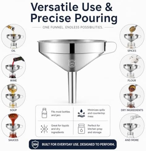 304 Stainless Steel Funnel with Filter Mesh，201-4.92In