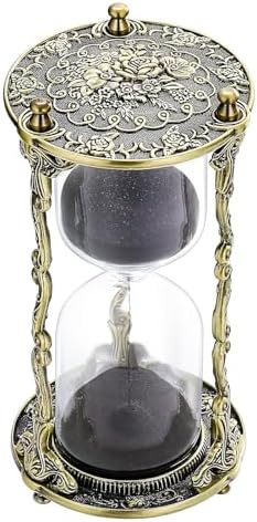 SuLiao Hourglass Sand Timer 60 Minute, 60 Min Mandala Rose & Engraving Brass Sand Clock,Metal Iron Black Sand Timer, Antique Reloj De Arena,Unique 1 Hour Glass Sandglass for Gift Office Desk Decor