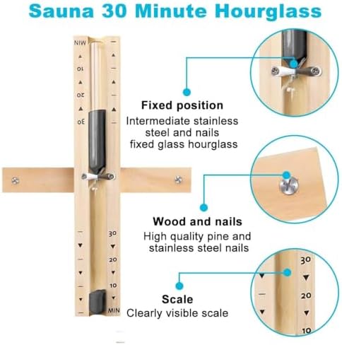 Sauna Sand Timer, 30 Minute Sauna Wooden Hourglass, 30 Min Sand Watch, Rotating Sand Clock, Reloj De Arena, Hear Resistant Wood Hour Glass Sandglass for Spa Room, Black