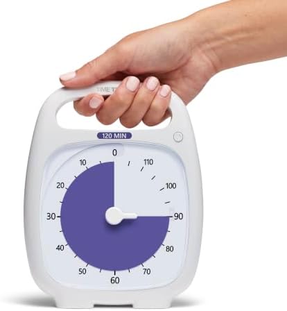 TIME TIMER PLUS 120 Minute Desk Visual Timer Countdown Timer with Portable Handle for Classroom, Office, Homeschooling, Study Tool, with Silent Operation (White)