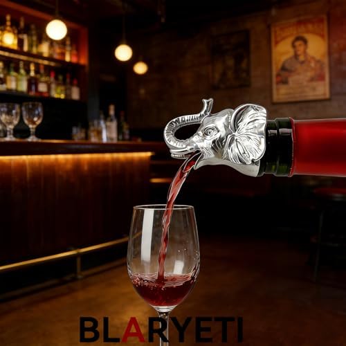 Elephant Wine Pourer Aerator (Silver), Lucky Animal Bottle Pour Spout, Zinc Alloy Drip-Free Stopper Attachment for White Elephant Gifts, Bar Cart Decor