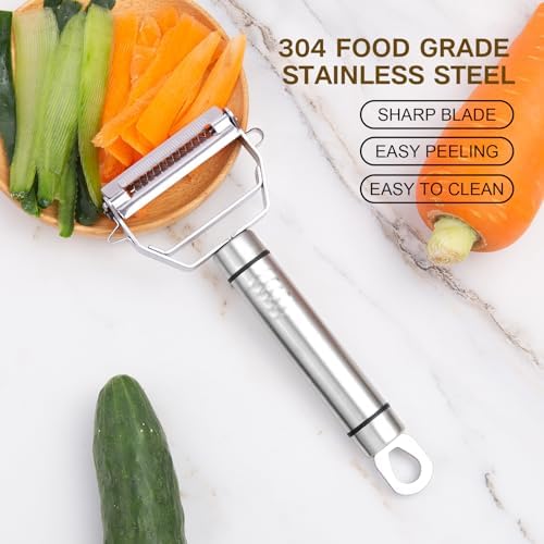 Stainless Steel Dual Blade peelers for kitchen,Julienne Peeler,Vegetable Peeler for carrot,potatoe, Grinder easy storage,Can be fixed on the base for use(QGSY), large, Green, YC-QGSY-green-01