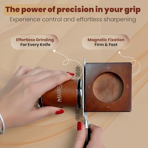 6 Piece Rolling Knife Sharpener Kit with Kitchen Knife - Magnetic Roller Sharpener with 4 Angle Base, 2 extra Diamond Discs and Dual Sided Leather Strop for Razor Sharp Knives