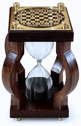 Wooden Hourglass Sand Timer, Brass Chessboard Top