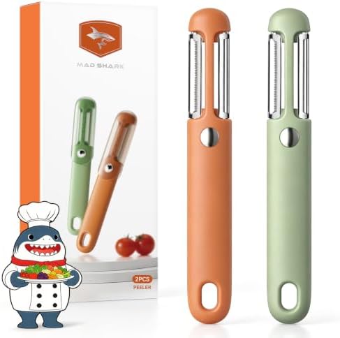 MAD SHARK 2PCS 2-in-1 Potato Peelers, Serrated & Straight Blades