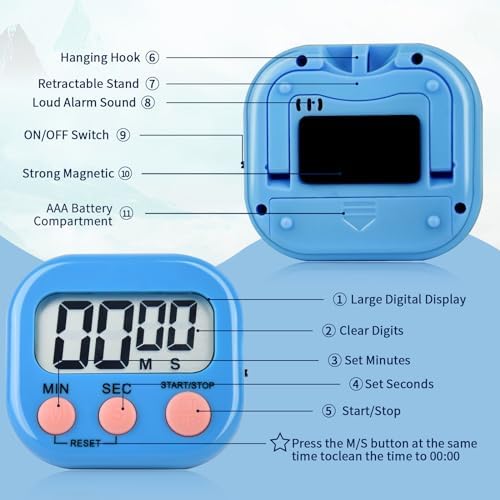 4 Pack Digital Kitchen Timer Magnetic Digital Timer with Big Display Loud Ring Cooking Timers for Kitchen Electronic Timer for Cooking, Game, Gym, Break Time, Classroom (Pink,Blue,Green,Purple, 4)